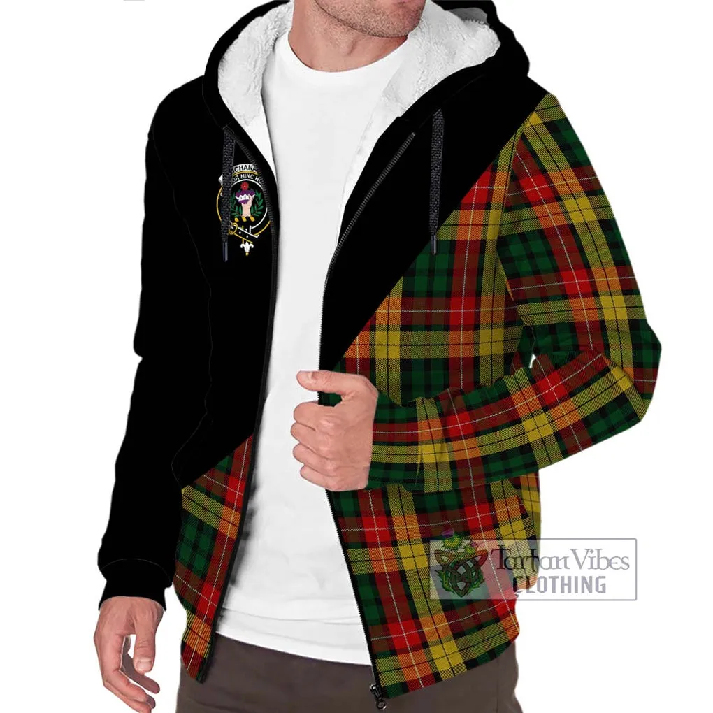 Buchanan Tartan Sherpa Hoodie with Family Crest and Military Logo Style