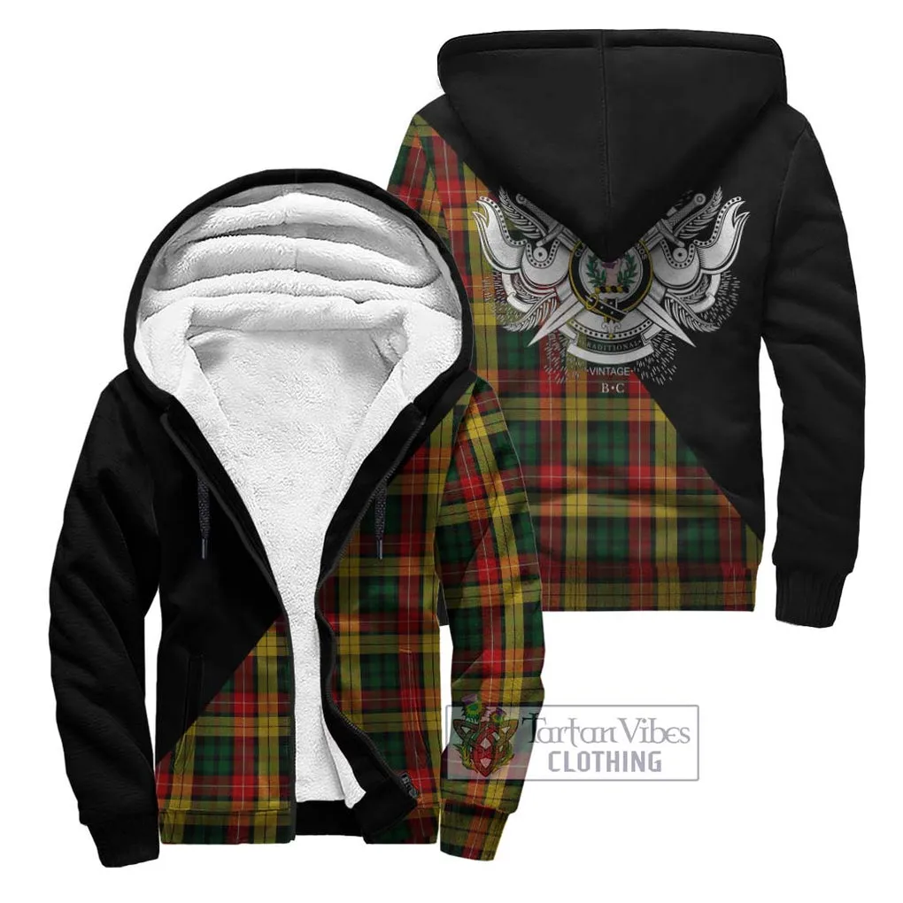 Buchanan Tartan Sherpa Hoodie with Family Crest and Military Logo Style