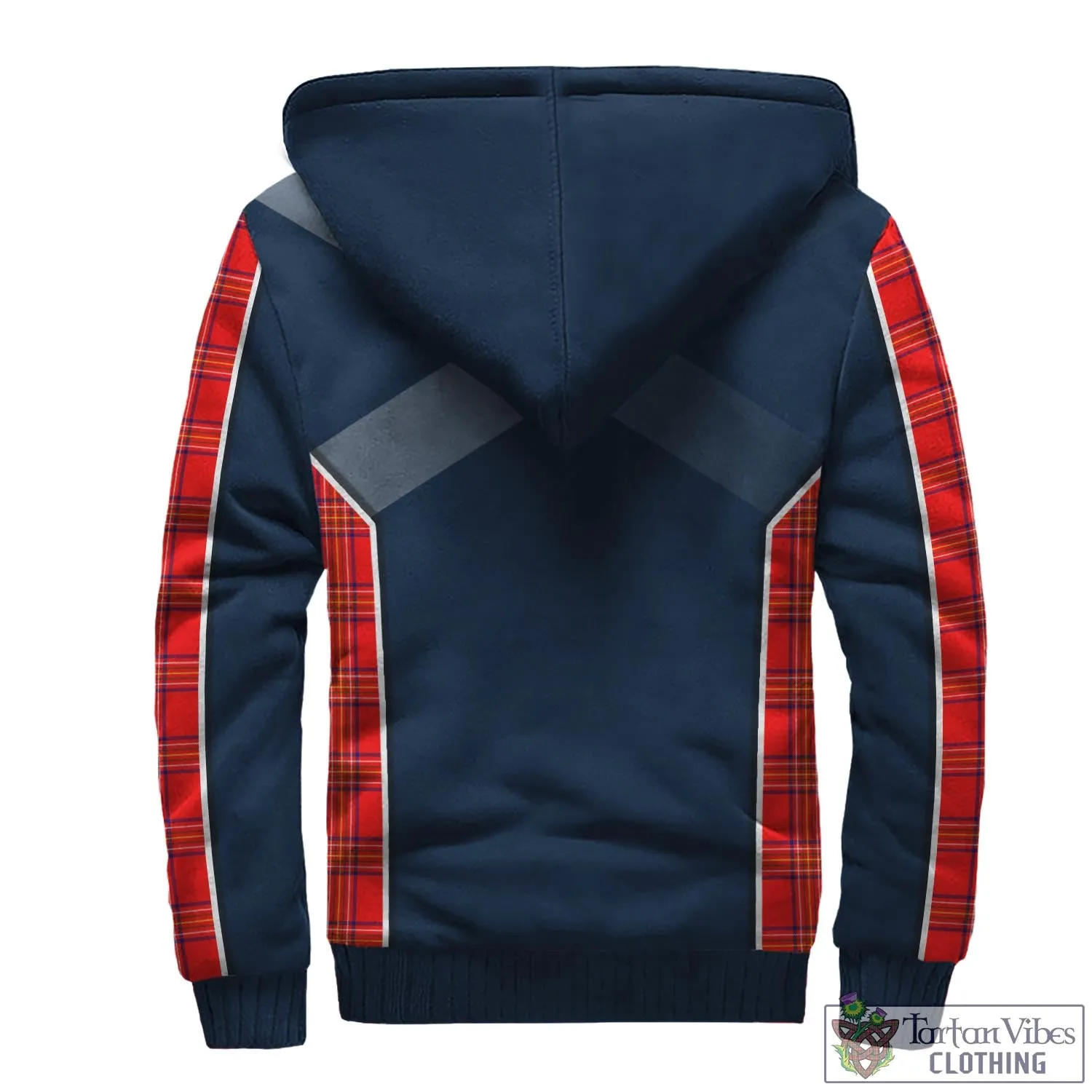 Burnett Modern Tartan Sherpa Hoodie with Family Crest and Lion Rampant Vibes Sport Style