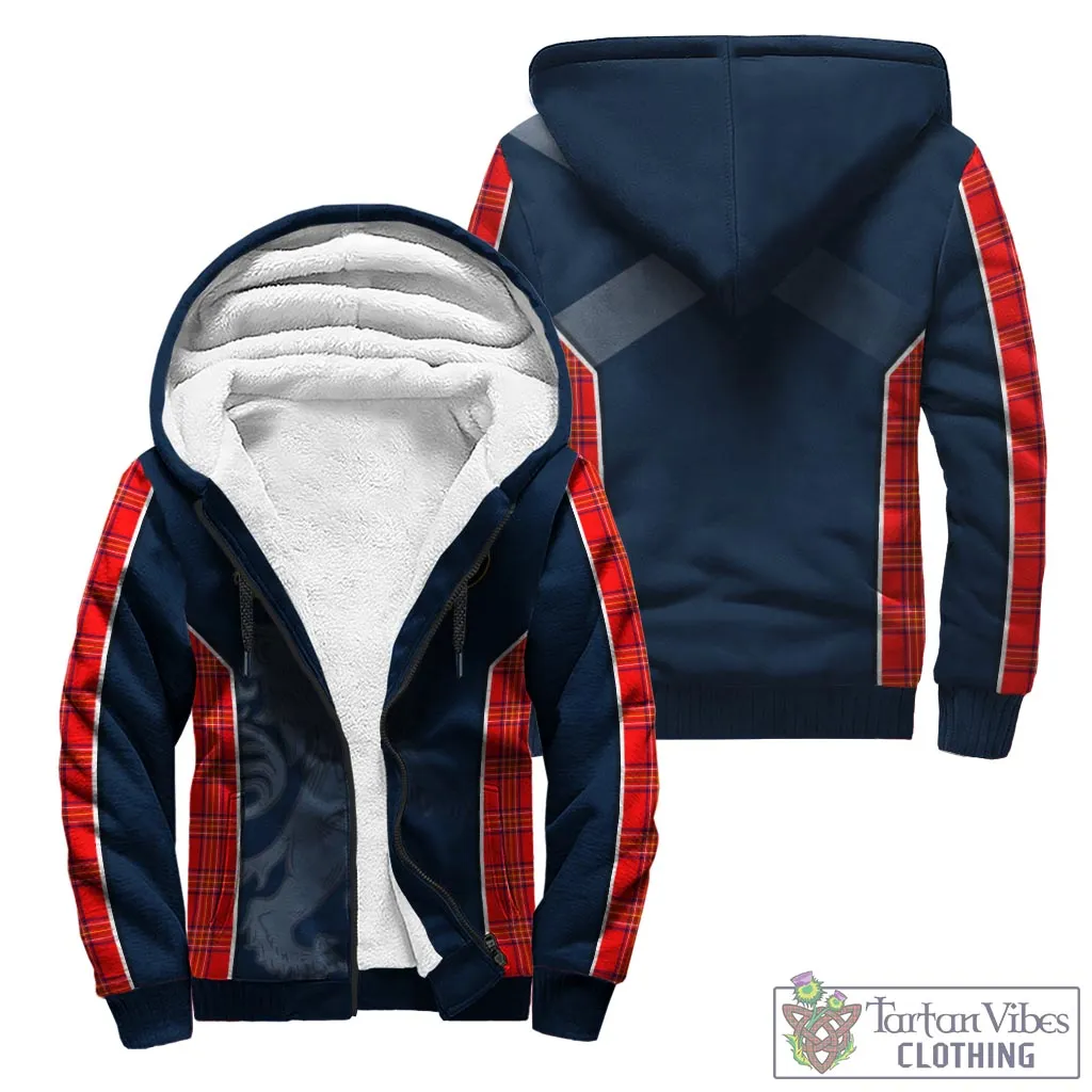 Burnett Modern Tartan Sherpa Hoodie with Family Crest and Lion Rampant Vibes Sport Style