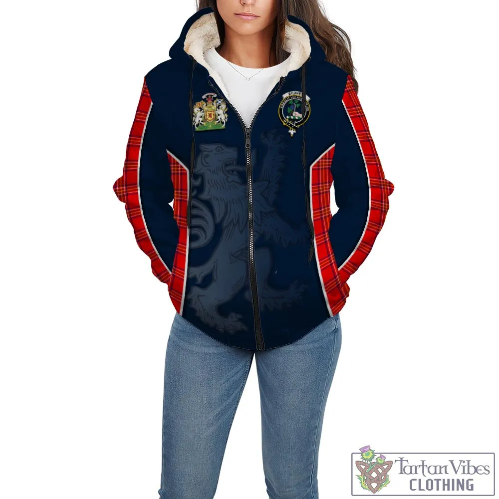 Burnett Modern Tartan Sherpa Hoodie with Family Crest and Lion Rampant Vibes Sport Style