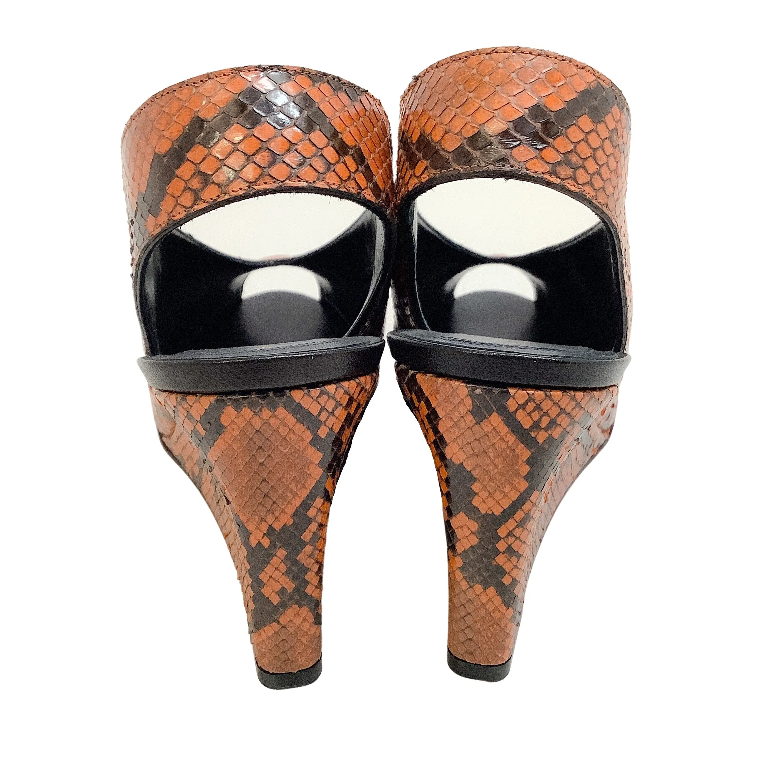 Celine Rust Python Peep Toe Wedges