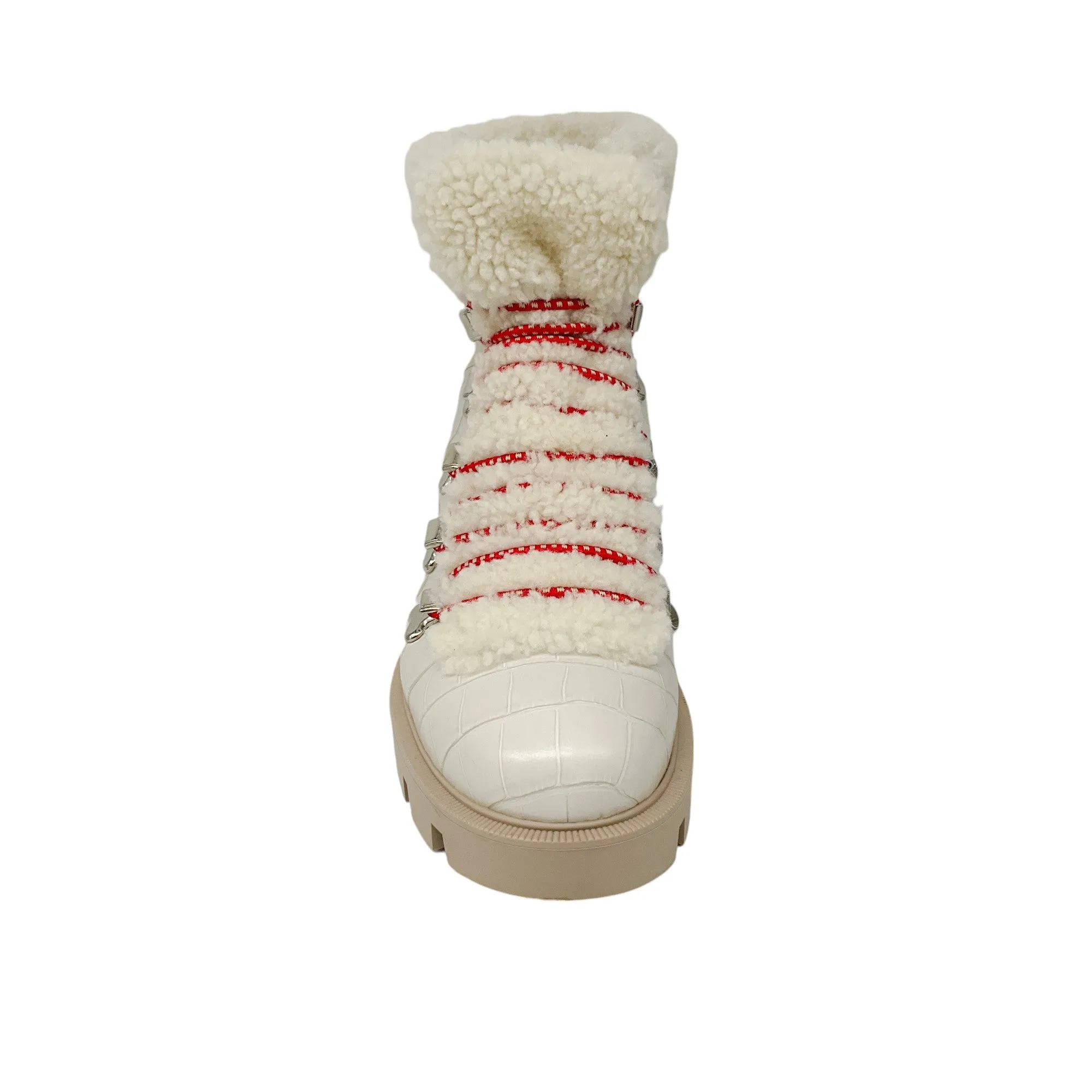 Christian Louboutin Ivory Edelvizir Flat Alligator Embossed Calfskin and Shearling Boots