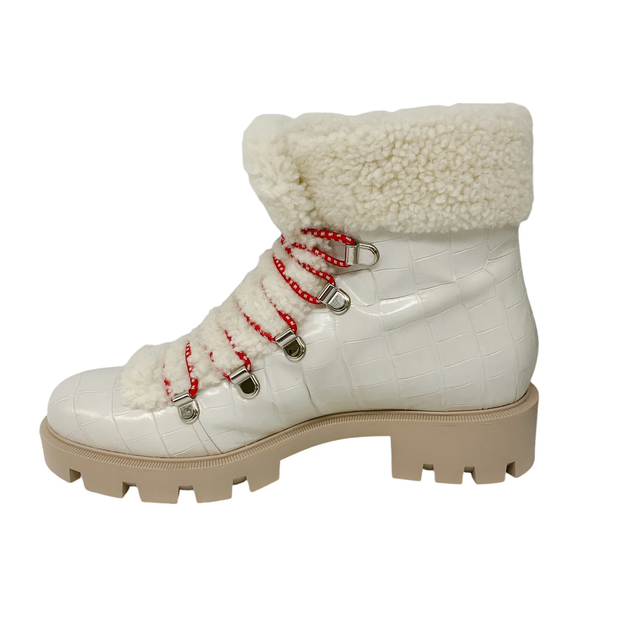 Christian Louboutin Ivory Edelvizir Flat Alligator Embossed Calfskin and Shearling Boots