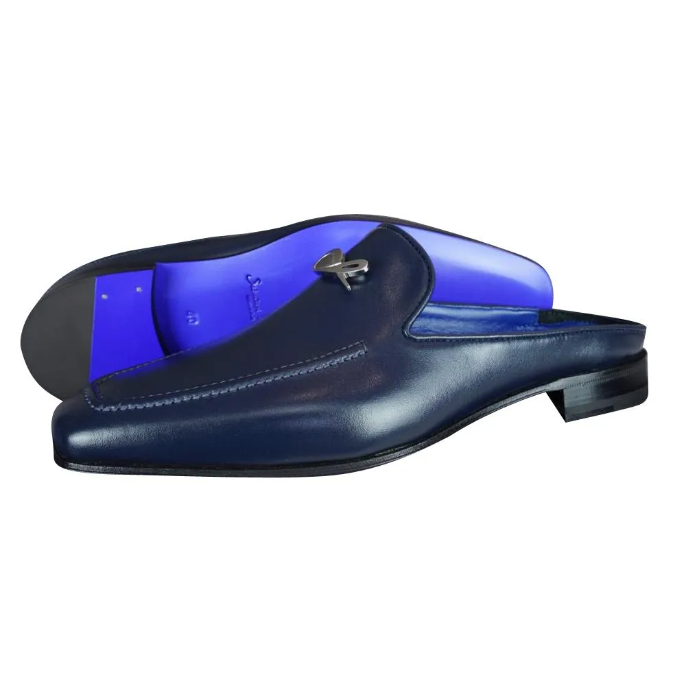 Classica Blu Mezzanotte With Silver Hardware Leather Slipper