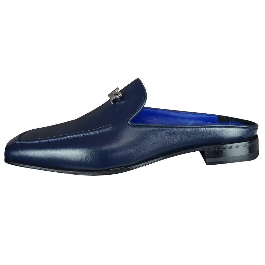 Classica Blu Mezzanotte With Silver Hardware Leather Slipper