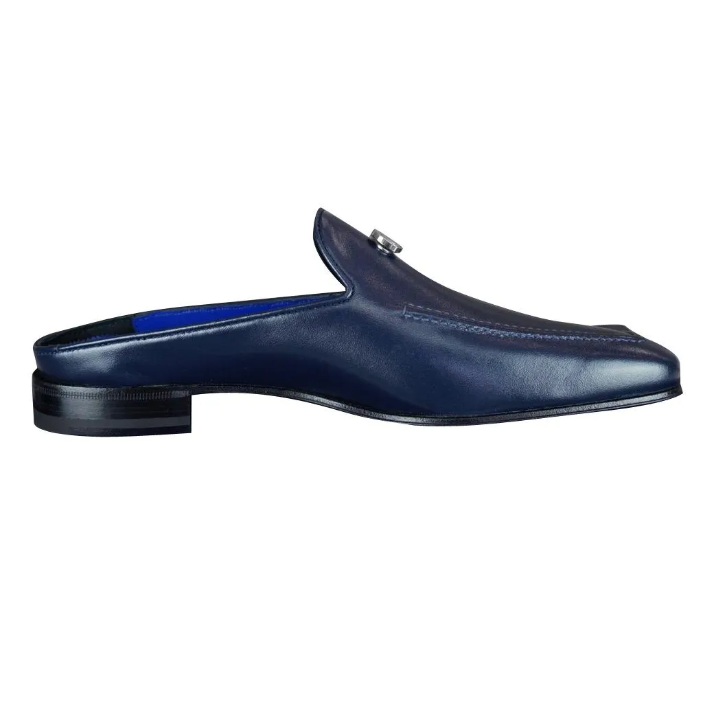 Classica Blu Mezzanotte With Silver Hardware Leather Slipper