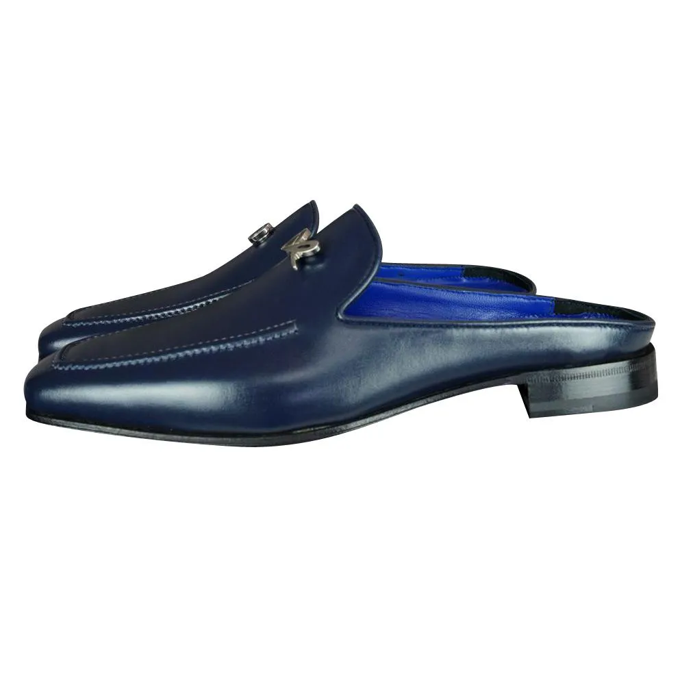 Classica Blu Mezzanotte With Silver Hardware Leather Slipper