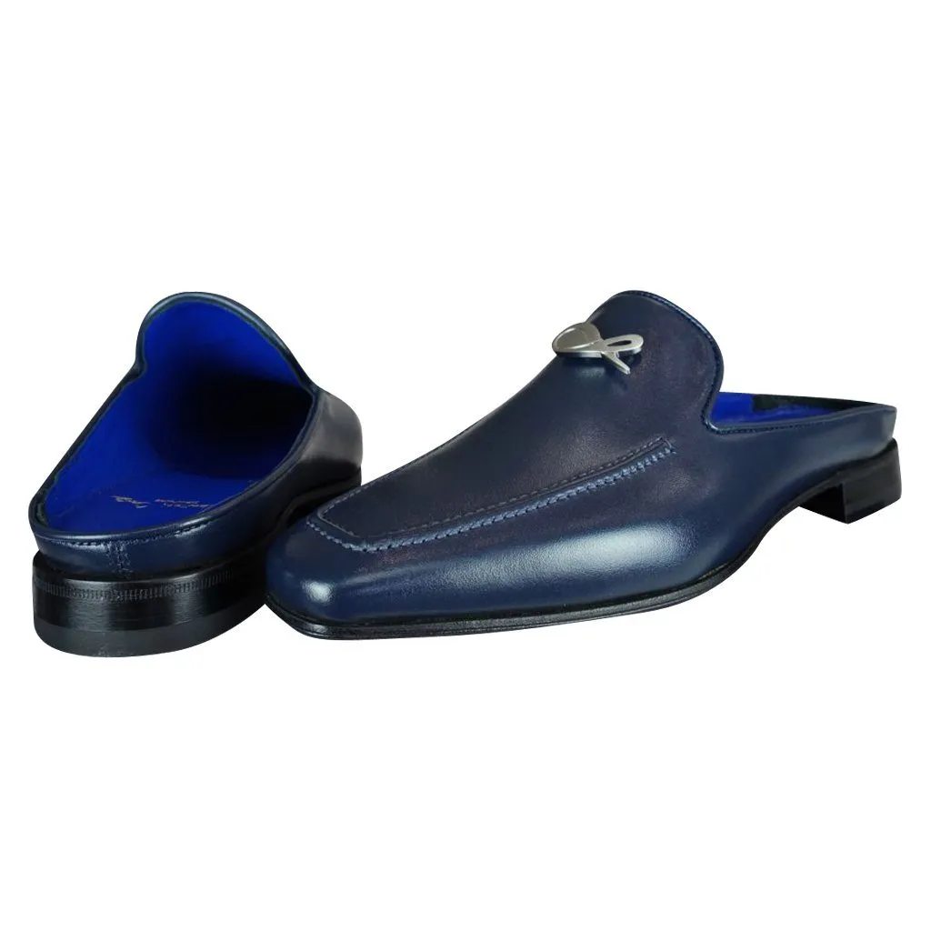 Classica Blu Mezzanotte With Silver Hardware Leather Slipper