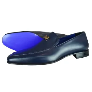 Classica Blu Mezzanotte With Yellow Gold Hardware Leather Loafer