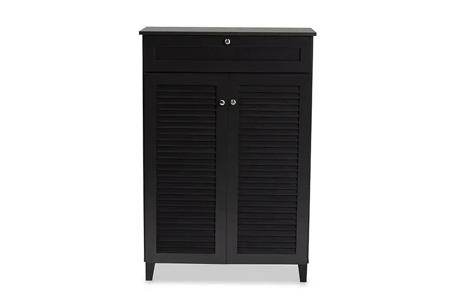 Clevedon Dark Grey Finished 5-Shelf Wood Shoe Storage Cabinet w/Drawer