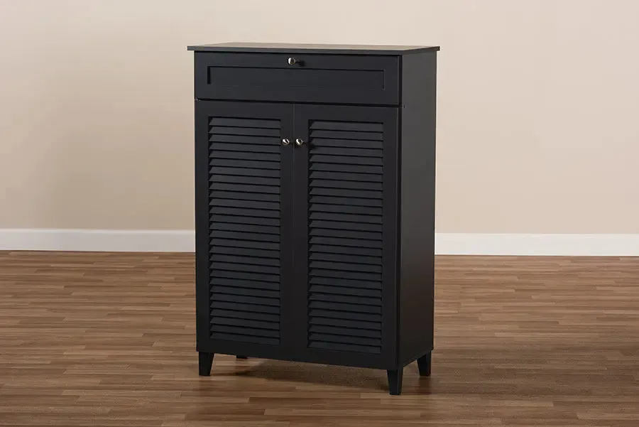 Clevedon Dark Grey Finished 5-Shelf Wood Shoe Storage Cabinet w/Drawer