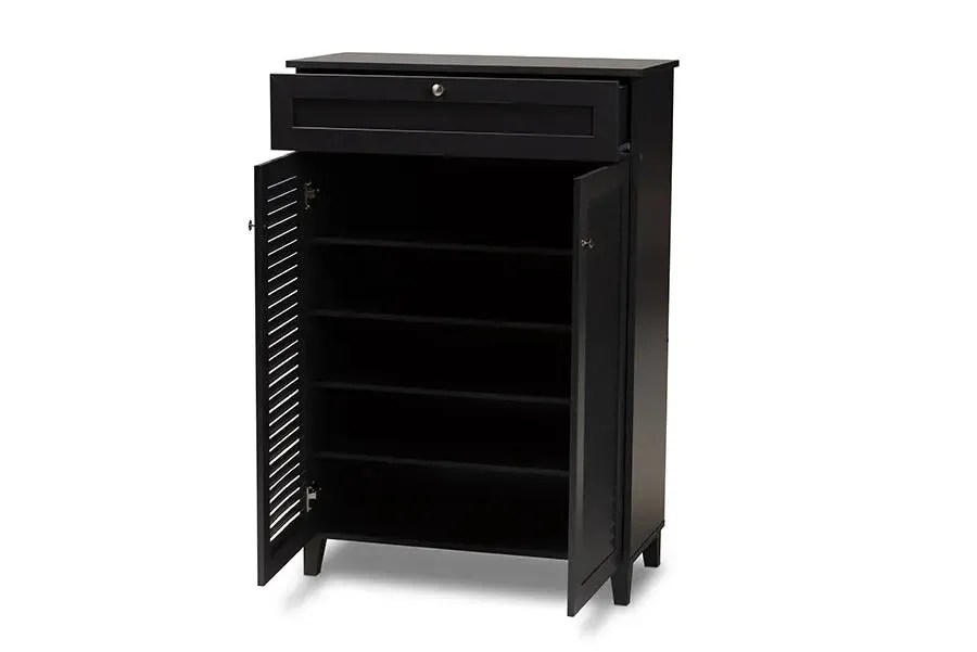 Clevedon Dark Grey Finished 5-Shelf Wood Shoe Storage Cabinet w/Drawer