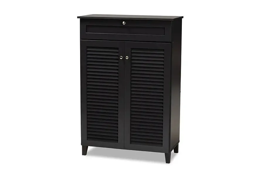 Clevedon Dark Grey Finished 5-Shelf Wood Shoe Storage Cabinet w/Drawer