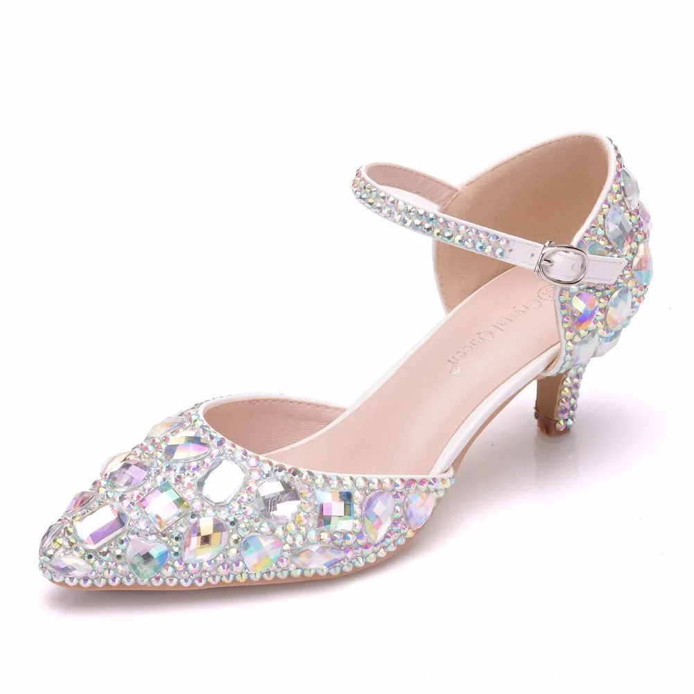 Colored Rhinestone Stiletto Pointed Sandals