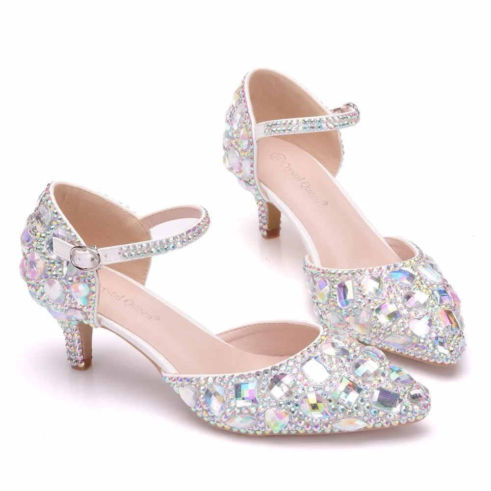 Colored Rhinestone Stiletto Pointed Sandals