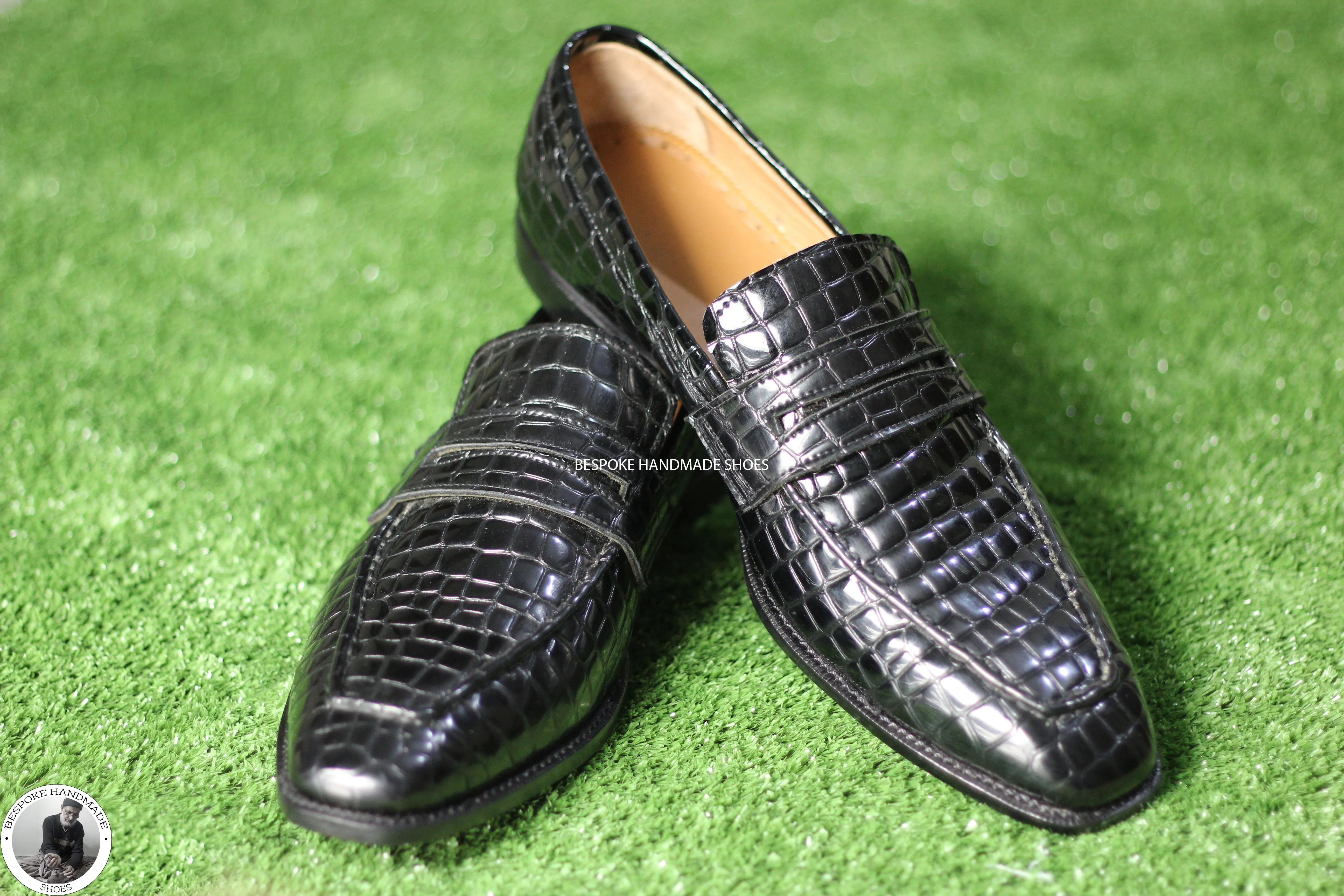 Custom Made Men's Black Animal Print Leather Loafer Moccasin Slip on Dress Shoes