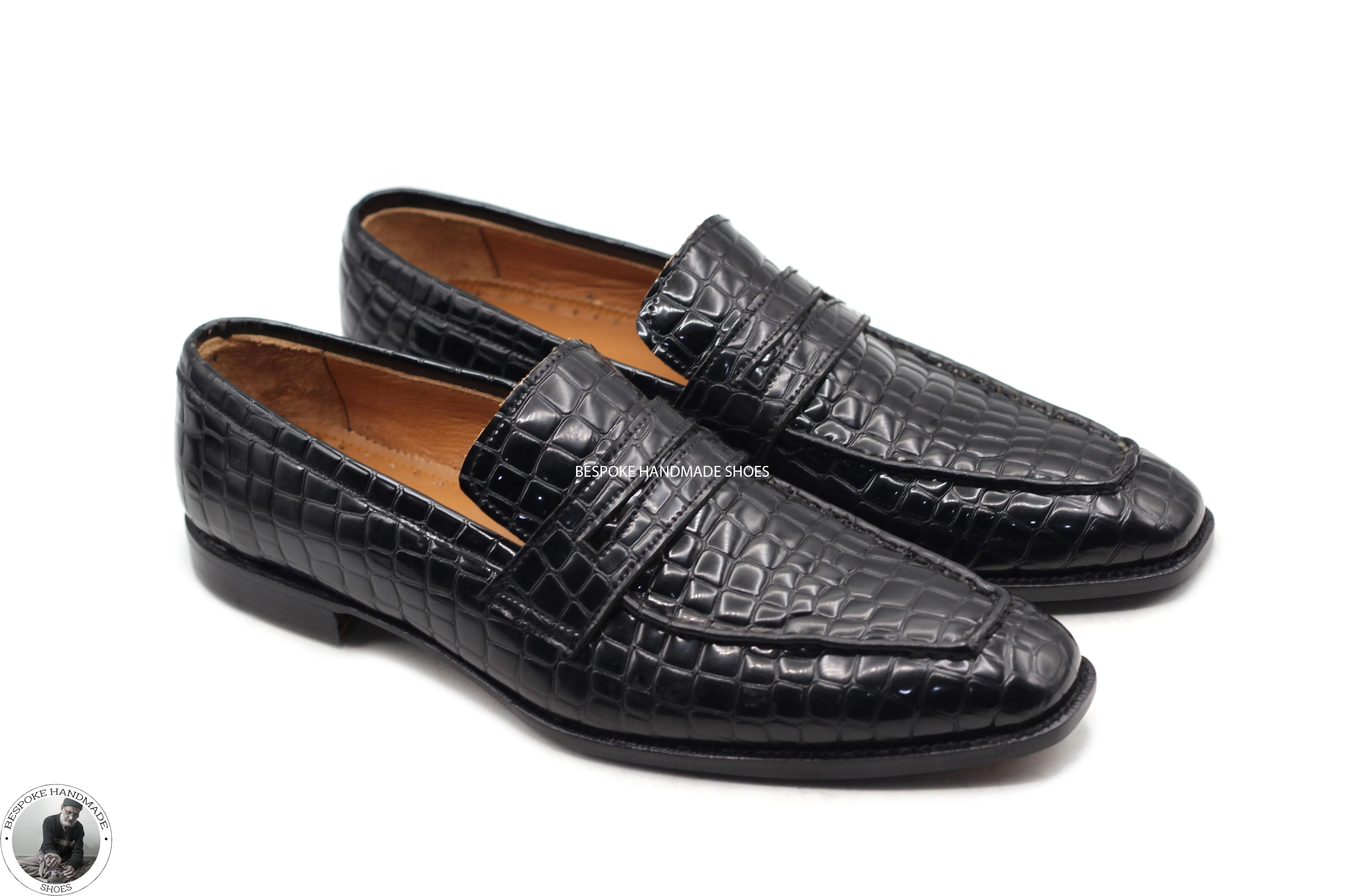 Custom Made Men's Black Animal Print Leather Loafer Moccasin Slip on Dress Shoes