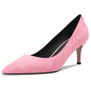 DearOnly Womens Pumps Pointed Toe High Stiletto Heel Slip On Suede Dress Shoes Classic Pink 2.5 Inch