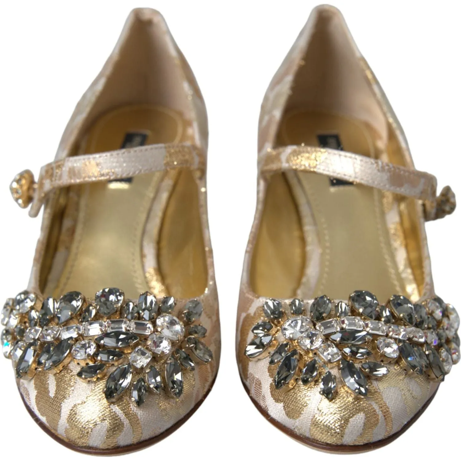 Dolce & Gabbana Gold Jacquard Crystal Mary Janes Pumps Shoes