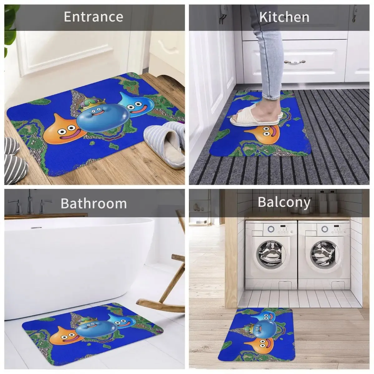 Dragon Quest Warrior Dragonlord Hero Slimes Game Bath Mat Slime King Doormat Flannel Carpet Entrance Door Rug Home Decoration