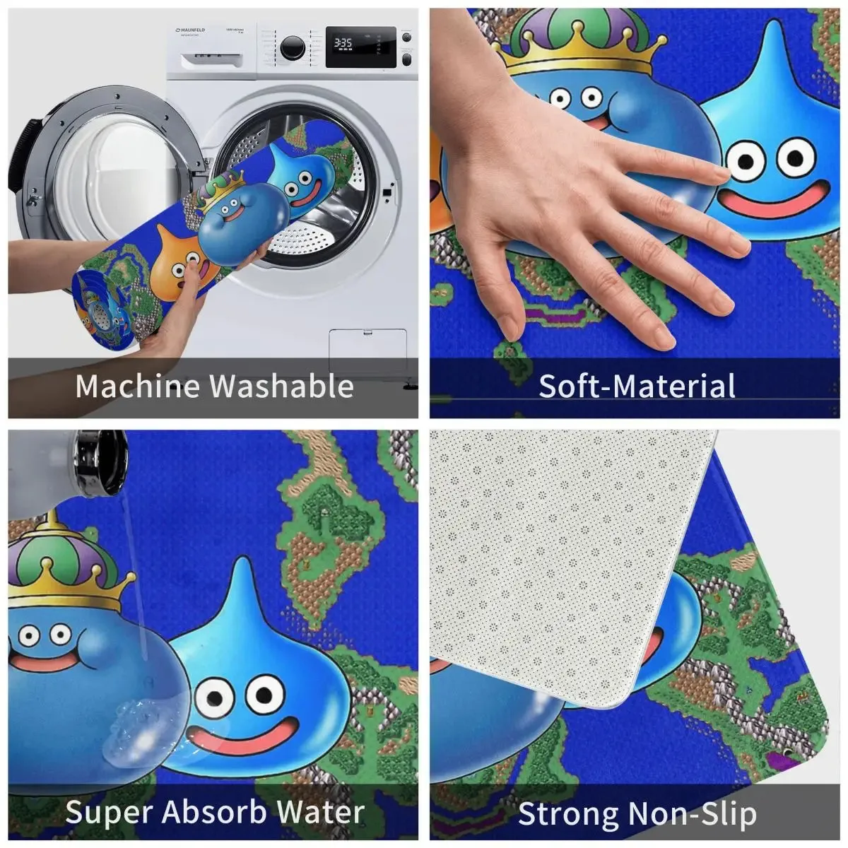 Dragon Quest Warrior Dragonlord Hero Slimes Game Bath Mat Slime King Doormat Flannel Carpet Entrance Door Rug Home Decoration