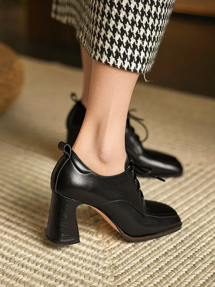 Fabulous Trend Thick Heels Vegan Leather Lace-up Oxford Shoes