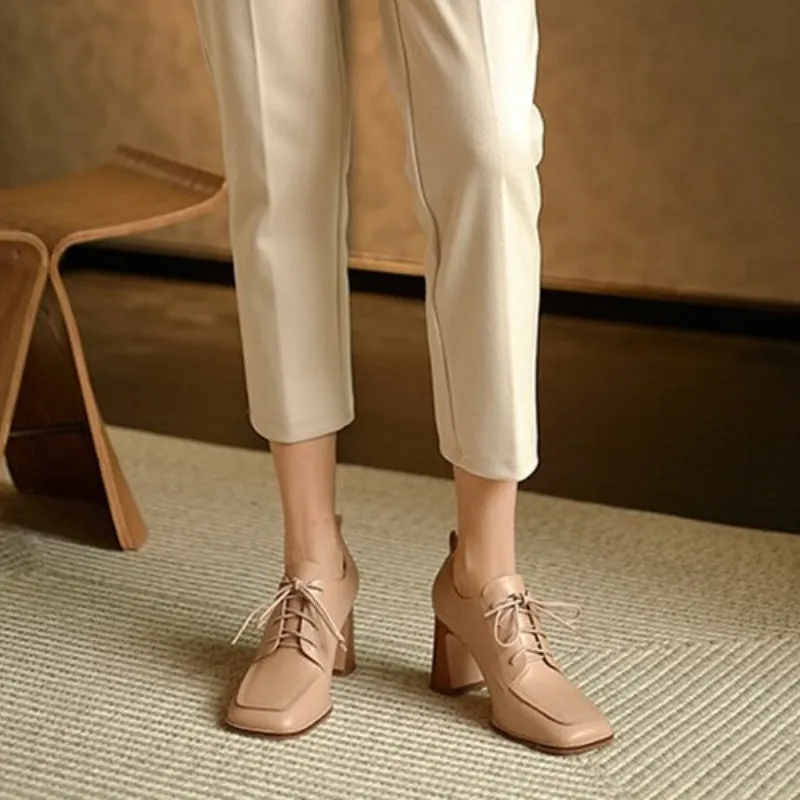 Fabulous Trend Thick Heels Vegan Leather Lace-up Oxford Shoes