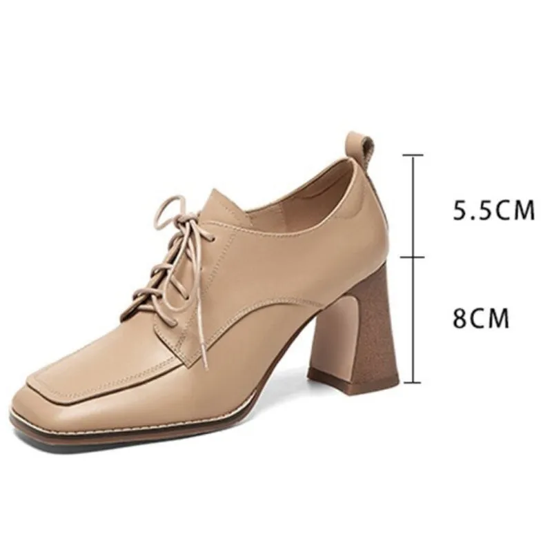 Fabulous Trend Thick Heels Vegan Leather Lace-up Oxford Shoes