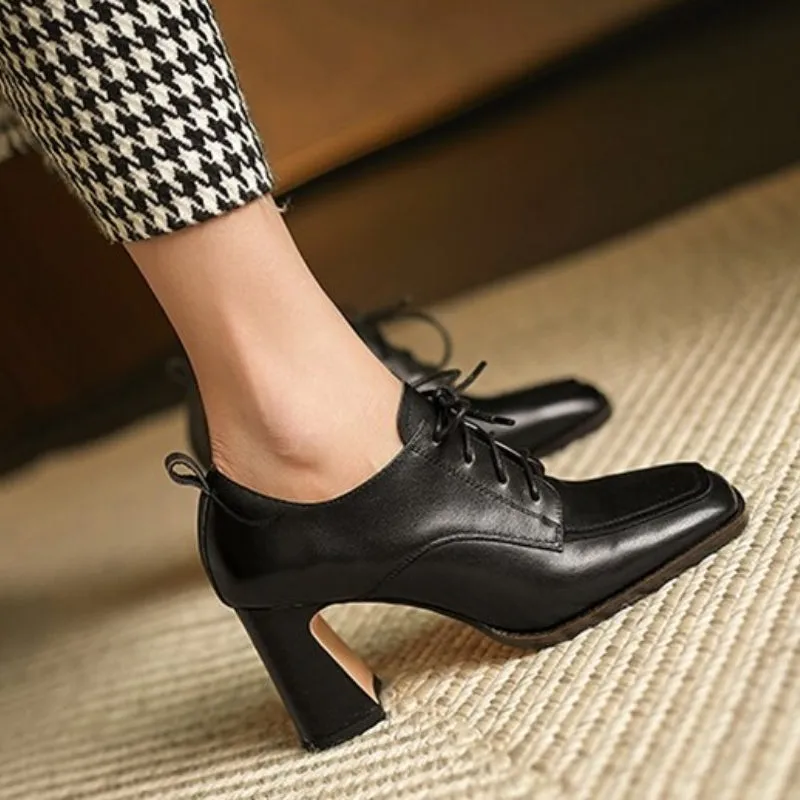 Fabulous Trend Thick Heels Vegan Leather Lace-up Oxford Shoes