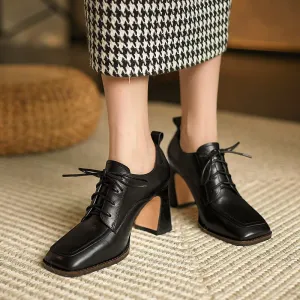 Fabulous Trend Thick Heels Vegan Leather Lace-up Oxford Shoes