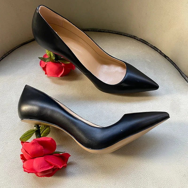 Flower Heel Pointed Toe Pumps