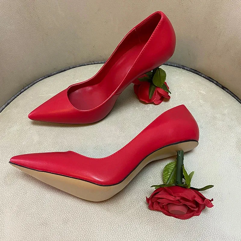 Flower Heel Pointed Toe Pumps