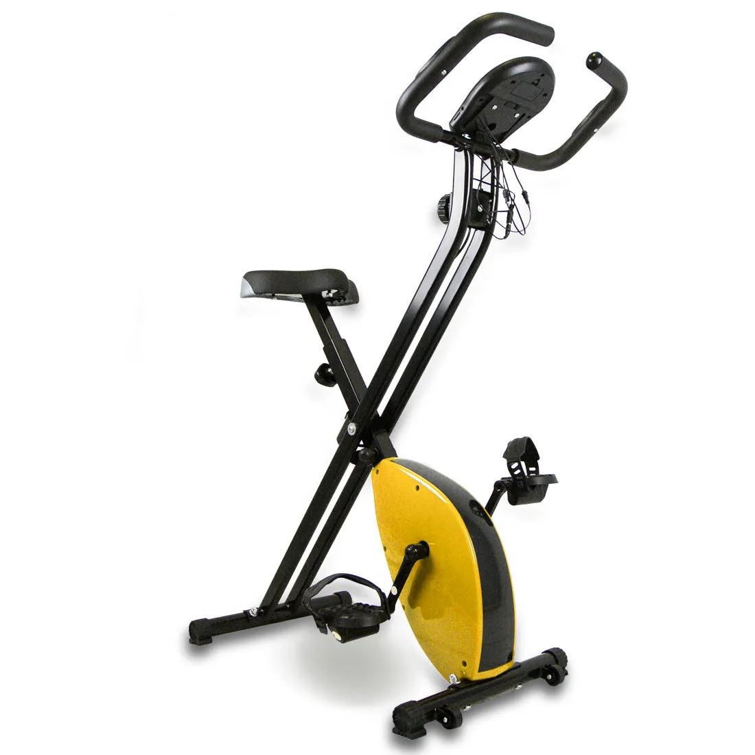 Folding Magnetic Upright Bicycle Training Fitness Stationary Flywheel X-Bike - yellow