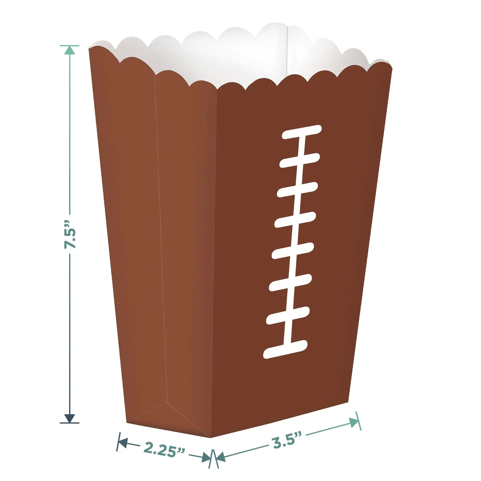 Football Party Large Snack & Popcorn Boxes, 7 1/2"H x 3 1/2"W x 2 1/4"D (Serves 16)