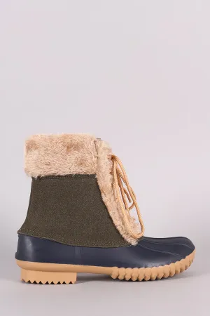 Fur Trim Lace Up Duck Ankle Boots