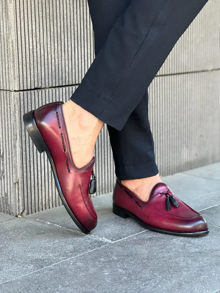 Giovanni Mannelli Double Buckled Burgundy Detailed Loafers