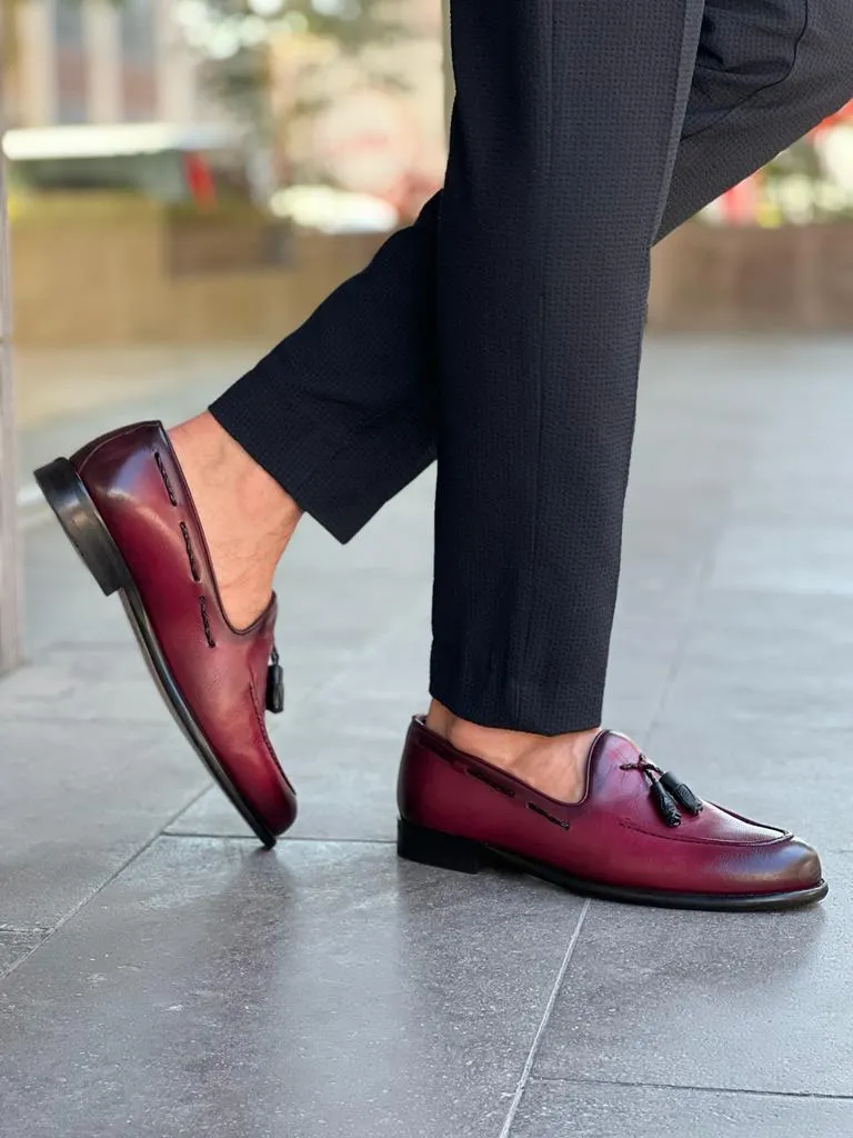 Giovanni Mannelli Double Buckled Burgundy Detailed Loafers