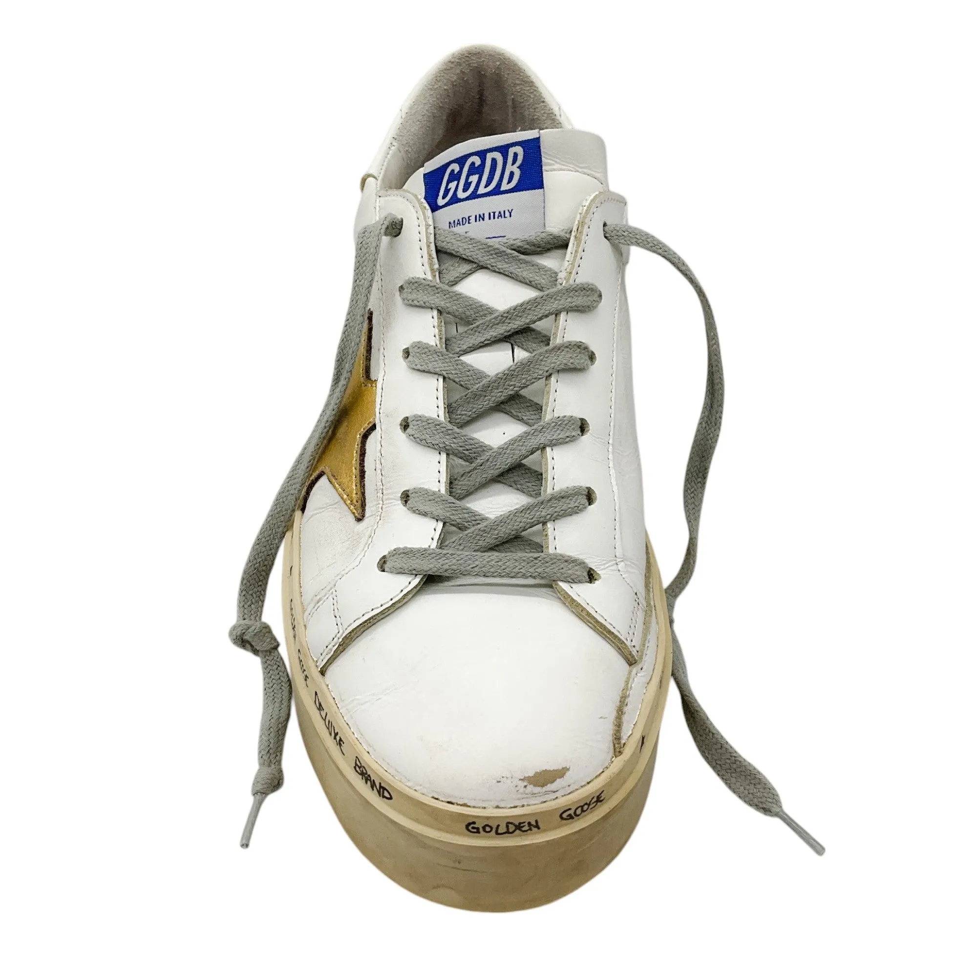 Golden Goose Deluxe Brand White / Gold Metallic Leather Hi Star Sneakers