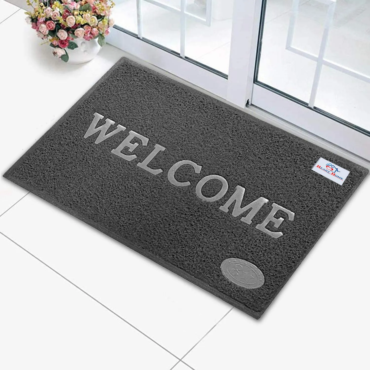 Heart Home Rubber Anti Slip Welcome Door Mat for Home Entrance, Office, Shop (Grey)-HHEART15374