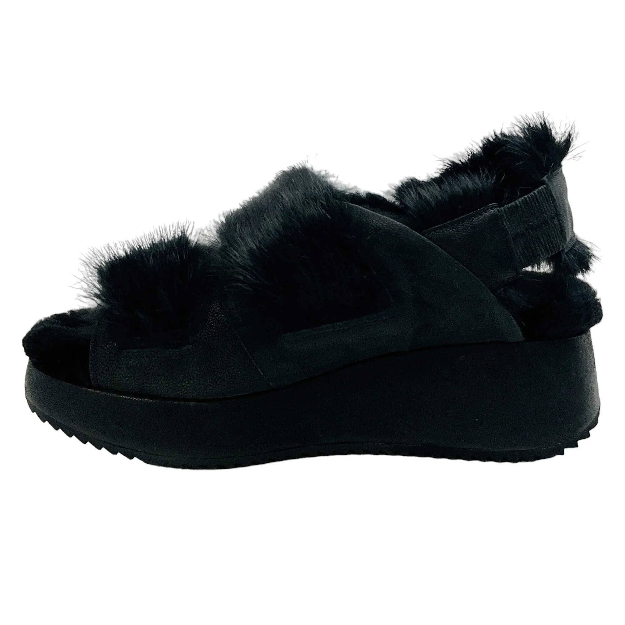 Henry Beguelin Black Fur Grattato Sandals