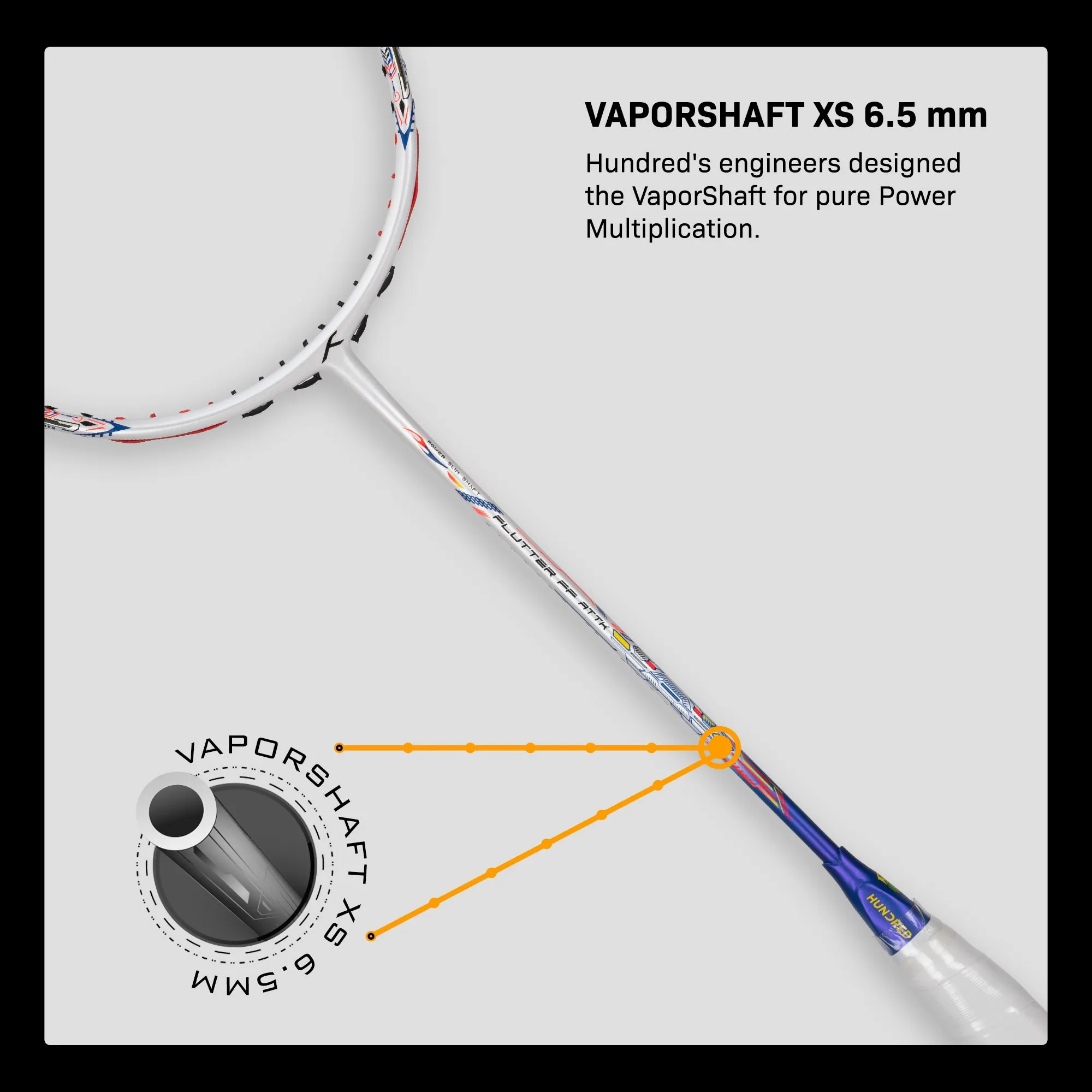 Hundred FLUTTER FF ATTK Unstrung Badminton Racquet (White / Purple)