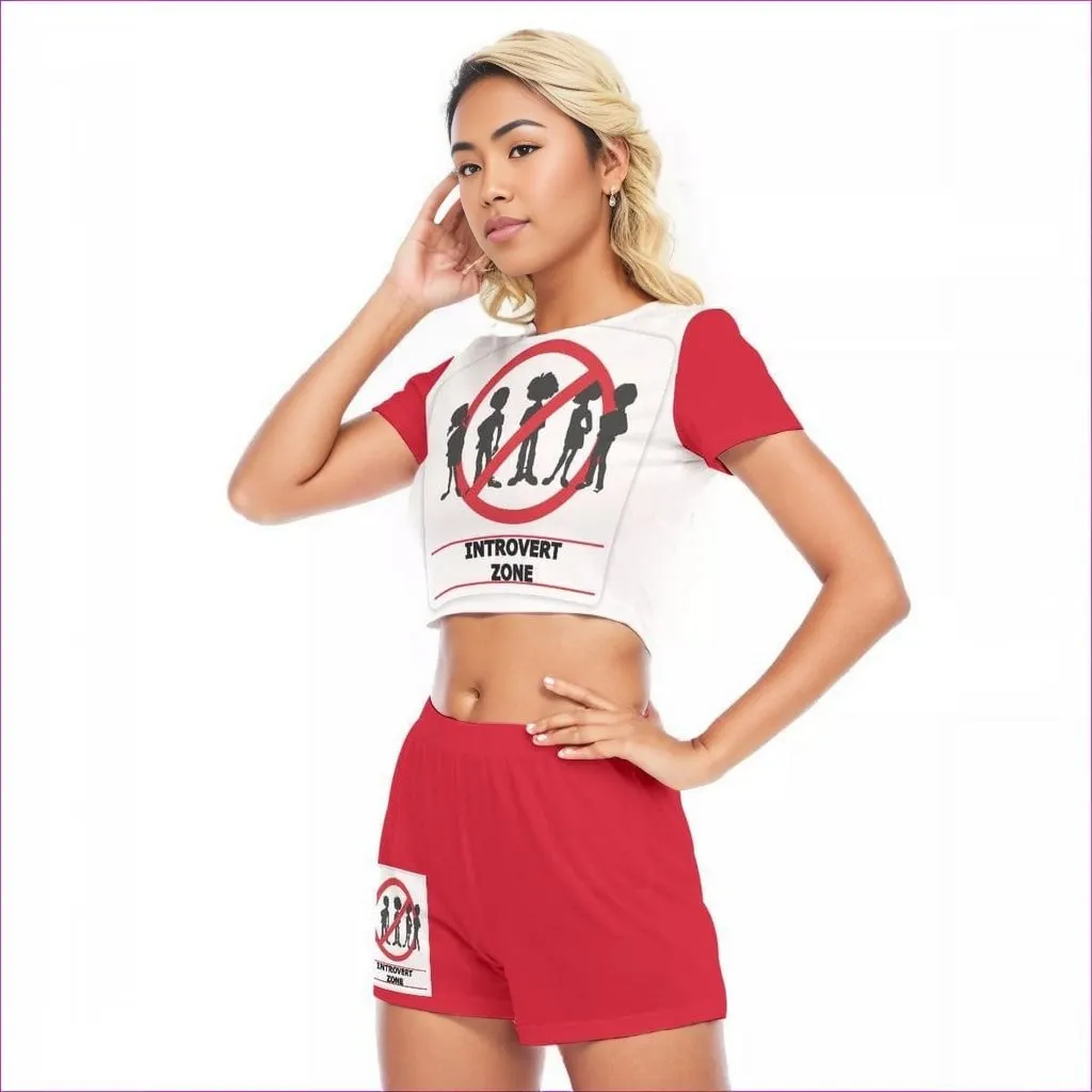 Introvert Zone Womens Short Sleeve Cropped Top Short Set