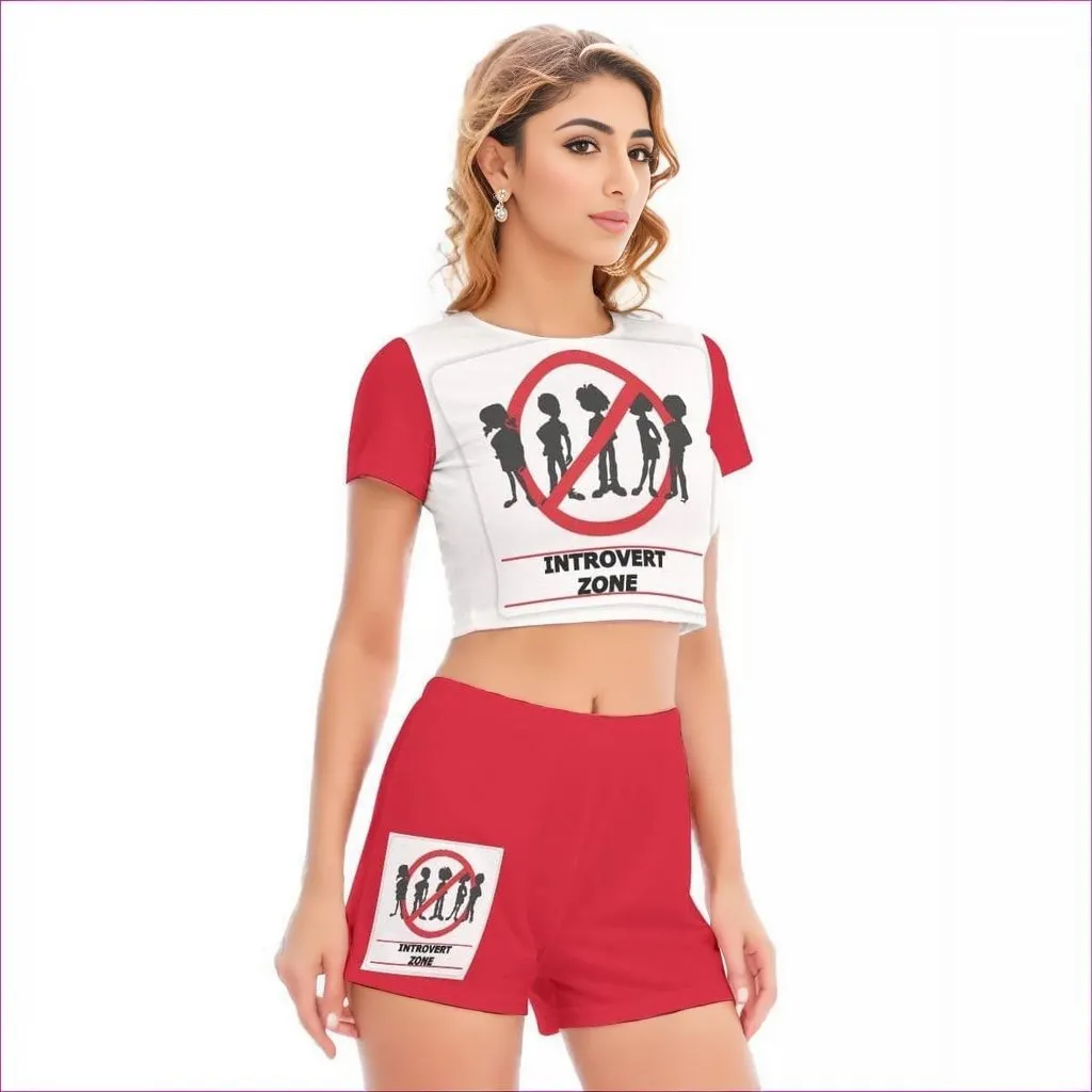 Introvert Zone Womens Short Sleeve Cropped Top Short Set