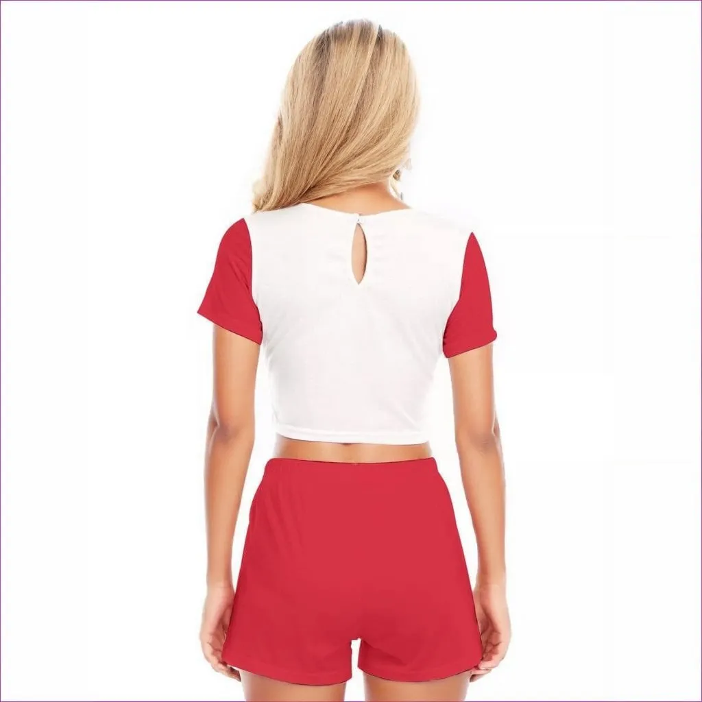 Introvert Zone Womens Short Sleeve Cropped Top Short Set