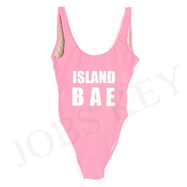 ISLAND VIBES Letter Women Swimsuit 2017 Sexy Low Back High Cut Swimwear Kids Bathing Beachwear Girls One Piece Black Bodysuit