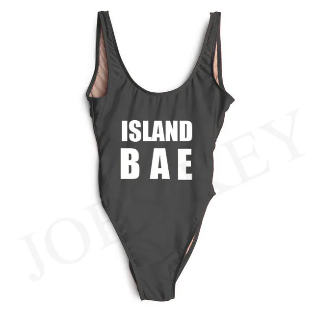 ISLAND VIBES Letter Women Swimsuit 2017 Sexy Low Back High Cut Swimwear Kids Bathing Beachwear Girls One Piece Black Bodysuit