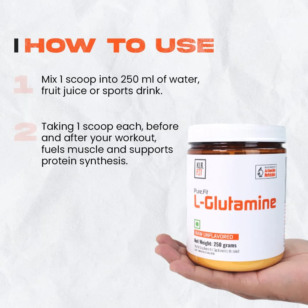 Klr.Fit L-Glutamine Powder - Pharmaceutical Grade Raw Unflavored L-Glutamine | Reduce Fatigue, Decrease Muscle Soreness | Support Immune System | 5000mg per Serving - 250 grams