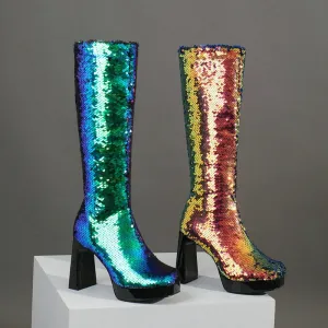 Ladies Sequin Knee-High Boots