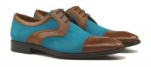 Lorens of Spain Cognac & Turquoise Leather/Suede Cap Toe (JOSE) SIZE 8.5 & 9 ONLY  (FINAL SALE)